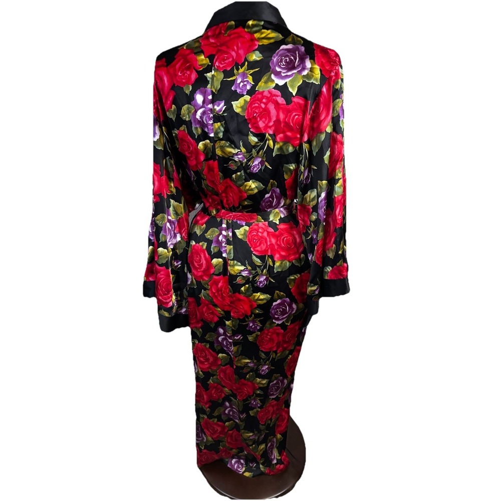 VTG Rare!! Victoria's Secret 100% Silk Black Rose Floral Maxi Robe Women's Small - Picture 5 of 11